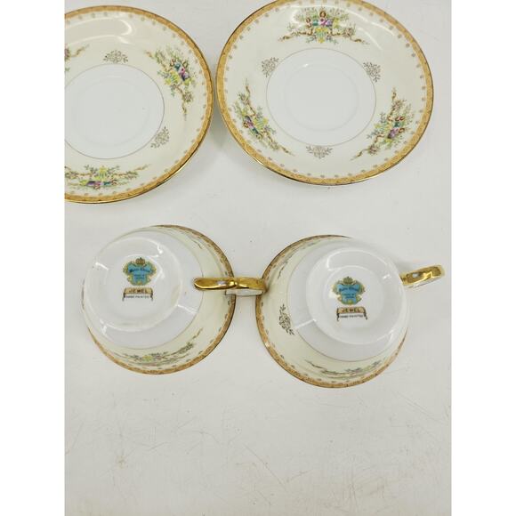 Meito Jewel Floral & Gold Pattern Set Of 2 Cups & Saucers & Creamer Japan - Picture 7 of 16